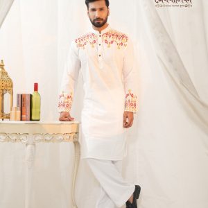 Premium Embroidered White Panjabi